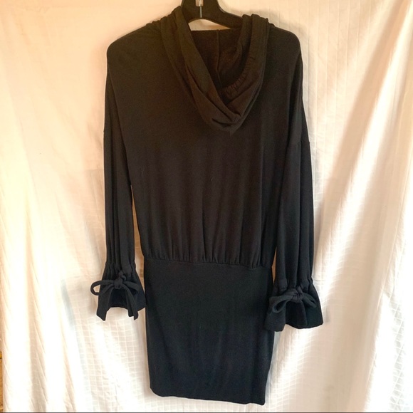 BLACK- hoodie sweatshirt dress with ribbed bottom - Picture 3 of 10